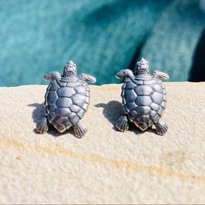 Signed Pewter Sea Turtle Earrings by Danforth